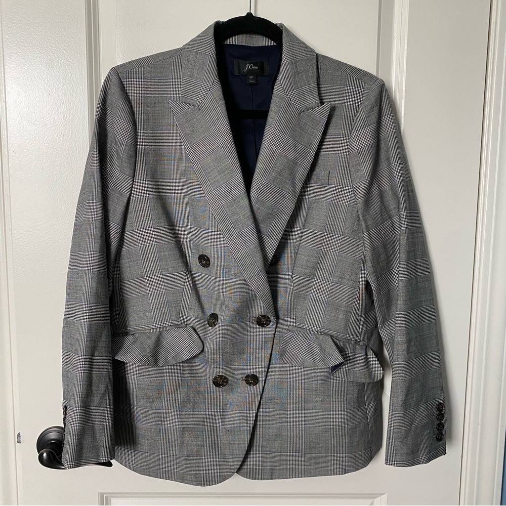 J. Crew Glen Wool Blend Plaid Blazer Size 12P
